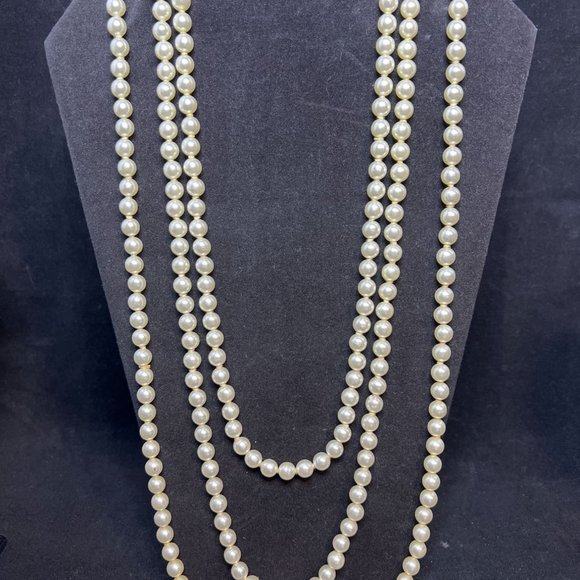 Unbranded Jewelry - Vintage Single Strand Faux Pearl Flapper Necklace 85" (3960)
